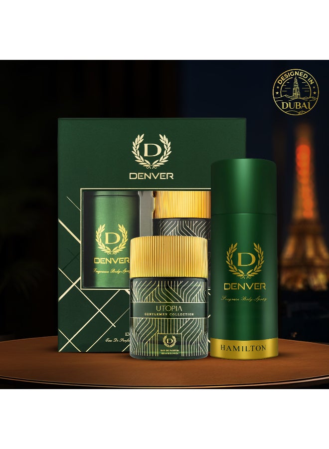 Denver Gentlemen Collection Gift Pack ( Hamilton Deo 165ML + Utopia Perfume 100ML) - Image 1